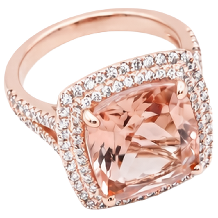 Bague Morganite Or Rose 14K Et Diamant 10.25 Ct Nouveau