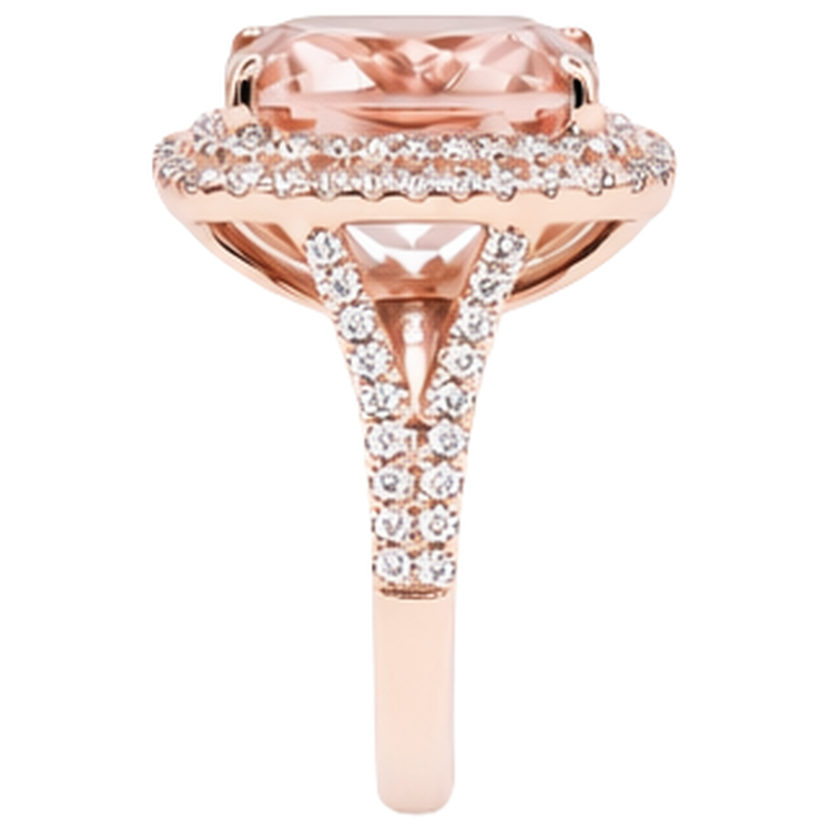 Bague Morganite Or Rose 14K Et Diamant 10.25 Ct Nouveau