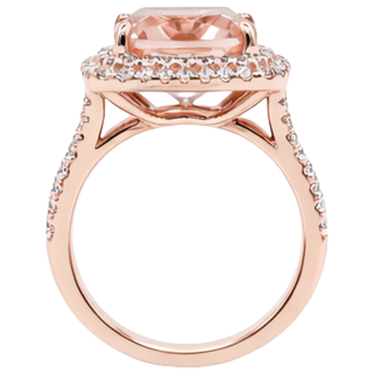 Bague Morganite Or Rose 14K Et Diamant 10.25 Ct Nouveau
