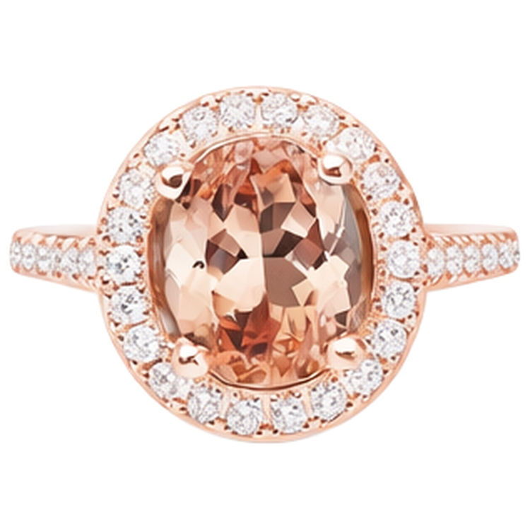 Bague Morganite Ovale Et Diamants Naturels Extraits des Mines ( et non cultivés en laboratoire ) 26.50 Ct Or Rose 14K