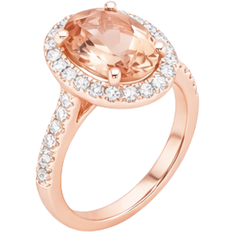 Bague Morganite Ovale Et Diamants Naturels Extraits des Mines ( et non cultivés en laboratoire ) 26.50 Ct Or Rose 14K