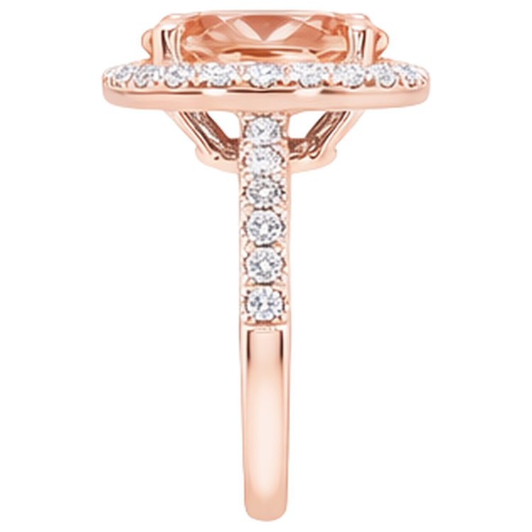 Bague Morganite Ovale Et Diamants Naturels Extraits des Mines ( et non cultivés en laboratoire ) 26.50 Ct Or Rose 14K