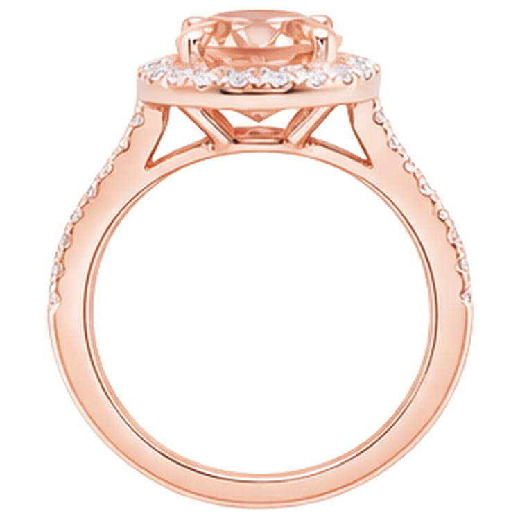 Bague Morganite Ovale Et Diamants Naturels Extraits des Mines ( et non cultivés en laboratoire ) 26.50 Ct Or Rose 14K