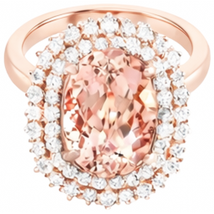 Bague Morganite Ovale Et Diamants Naturels Extraits des Mines ( et non cultivés en laboratoire ) Ronds 14 Ct Or Rose 14K