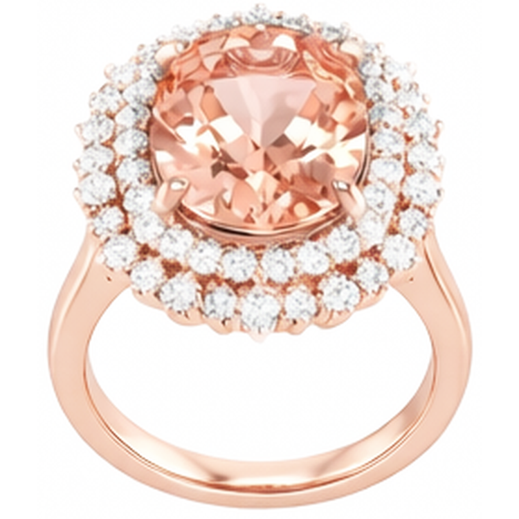 Bague Morganite Ovale Et Diamants Naturels Extraits des Mines ( et non cultivés en laboratoire ) Ronds 14 Ct Or Rose 14K