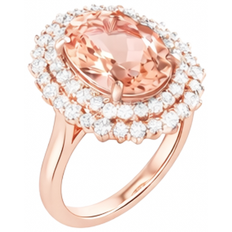 Bague Morganite Ovale Et Diamants Naturels Extraits des Mines ( et non cultivés en laboratoire ) Ronds 14 Ct Or Rose 14K