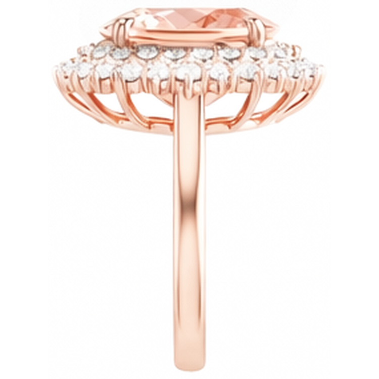 Bague Morganite Ovale Et Diamants Naturels Extraits des Mines ( et non cultivés en laboratoire ) Ronds 14 Ct Or Rose 14K