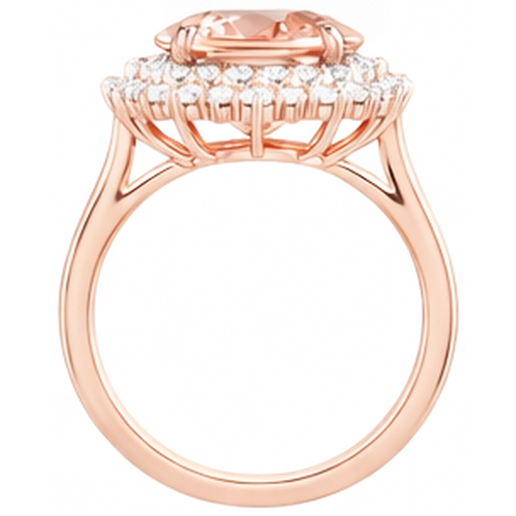 Bague Morganite Ovale Et Diamants Naturels Extraits des Mines ( et non cultivés en laboratoire ) Ronds 14 Ct Or Rose 14K