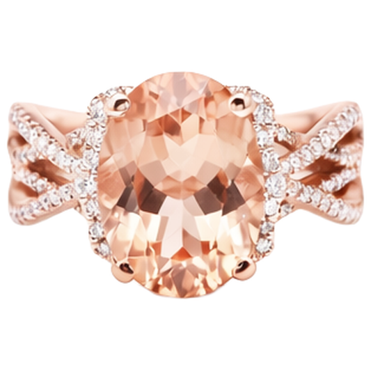 Bague Morganite Ovale Et Ronde 9.25 Ct Avec Diamants Naturels Extraits des Mines ( et non cultivés en laboratoire ) Or 14K
