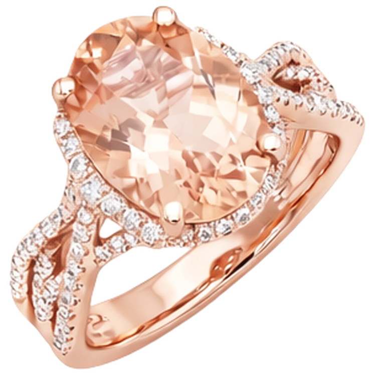 Bague Morganite Ovale Et Ronde 9.25 Ct Avec Diamants Naturels Extraits des Mines ( et non cultivés en laboratoire ) Or 14K