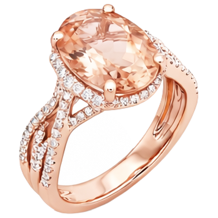 Bague Morganite Ovale Et Ronde 9.25 Ct Avec Diamants Naturels Extraits des Mines ( et non cultivés en laboratoire ) Or 14K