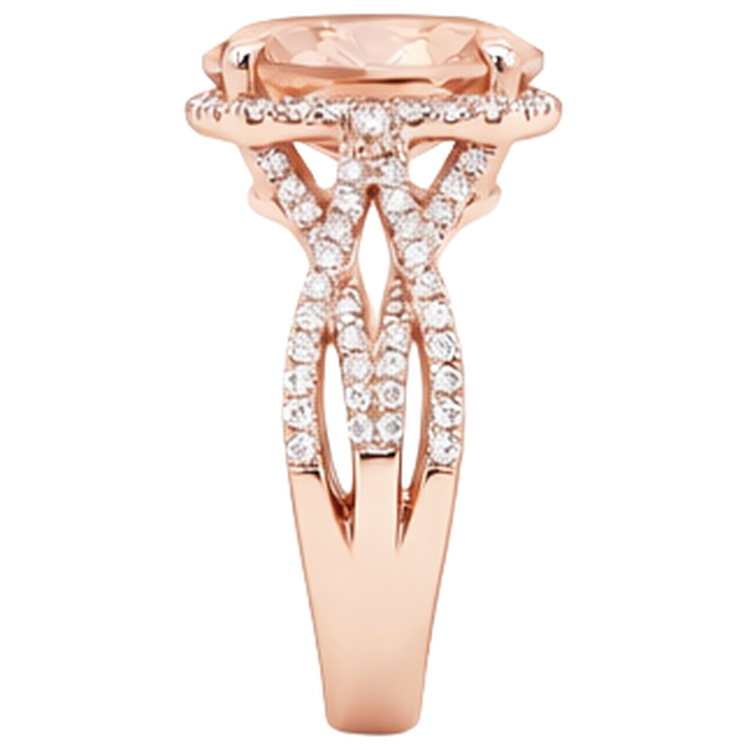 Bague Morganite Ovale Et Ronde 9.25 Ct Avec Diamants Naturels Extraits des Mines ( et non cultivés en laboratoire ) Or 14K