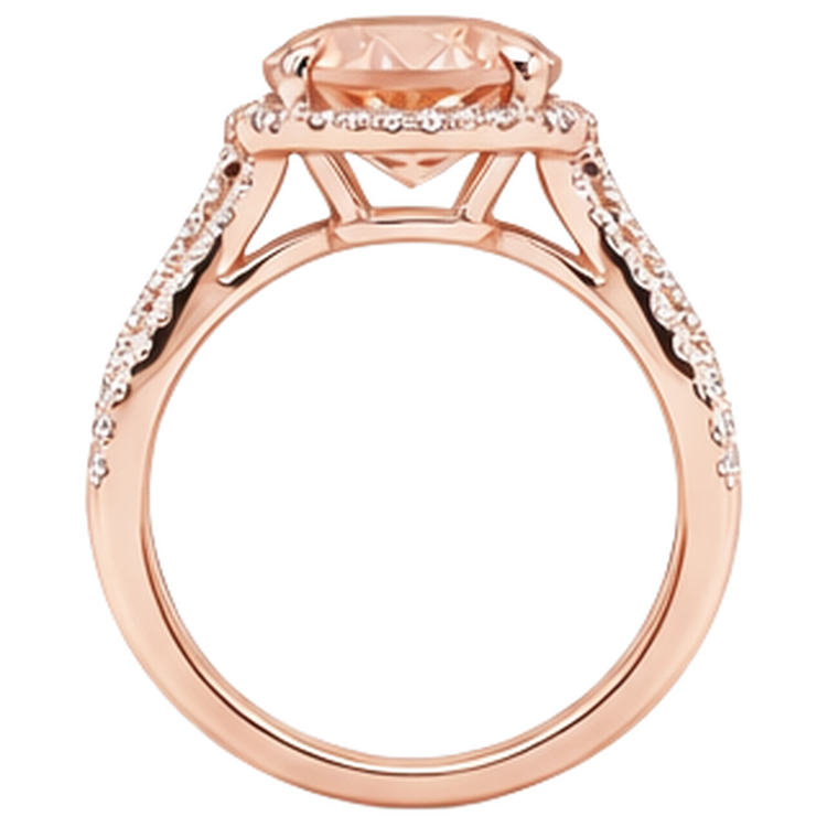 Bague Morganite Ovale Et Ronde 9.25 Ct Avec Diamants Naturels Extraits des Mines ( et non cultivés en laboratoire ) Or 14K