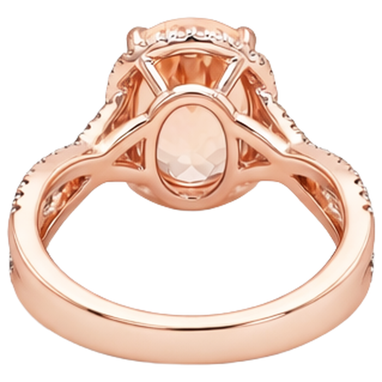 Bague Morganite Ovale Et Ronde 9.25 Ct Avec Diamants Naturels Extraits des Mines ( et non cultivés en laboratoire ) Or 14K