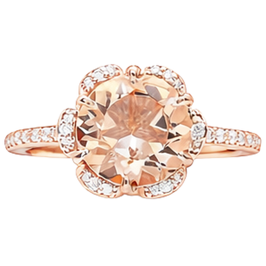 Bague Morganite Ronde 15.25 Carats Et Diamants Naturels Extraits des Mines ( et non cultivés en laboratoire ) Or Rose 14K