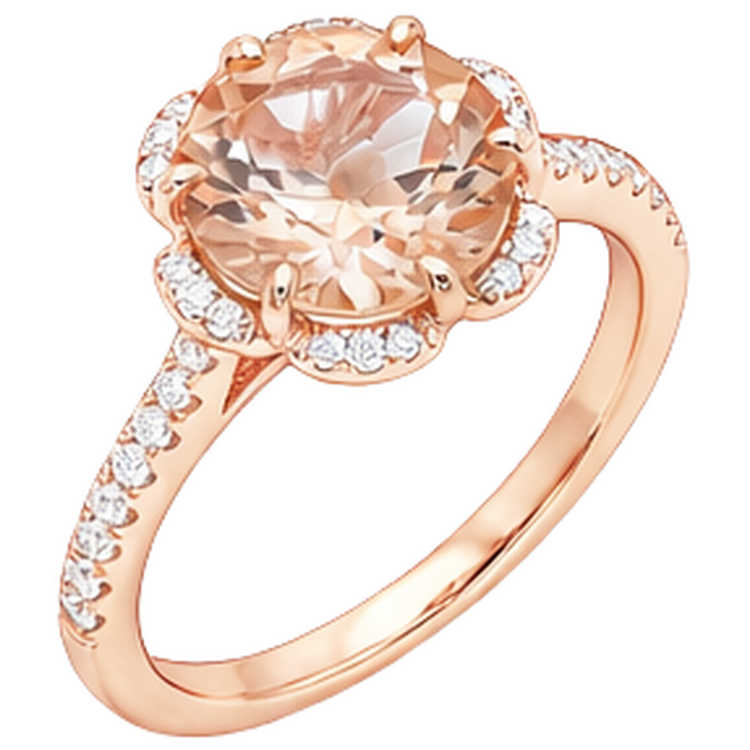 Bague Morganite Ronde 15.25 Carats Et Diamants Naturels Extraits des Mines ( et non cultivés en laboratoire ) Or Rose 14K