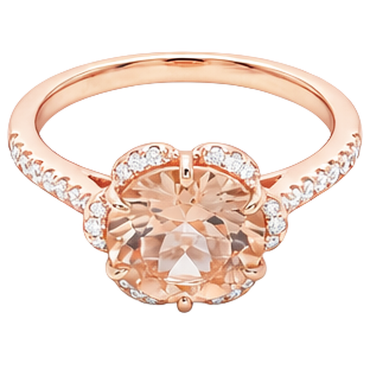 Bague Morganite Ronde 15.25 Carats Et Diamants Naturels Extraits des Mines ( et non cultivés en laboratoire ) Or Rose 14K
