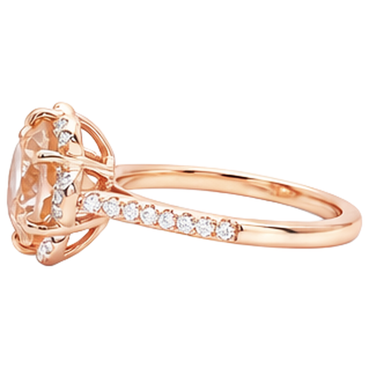 Bague Morganite Ronde 15.25 Carats Et Diamants Naturels Extraits des Mines ( et non cultivés en laboratoire ) Or Rose 14K