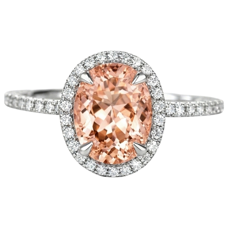 Bague Morganite Ronde Et Diamants Naturels Extraits des Mines ( et non cultivés en laboratoire ) 11.35 Carats Or Blanc 14K