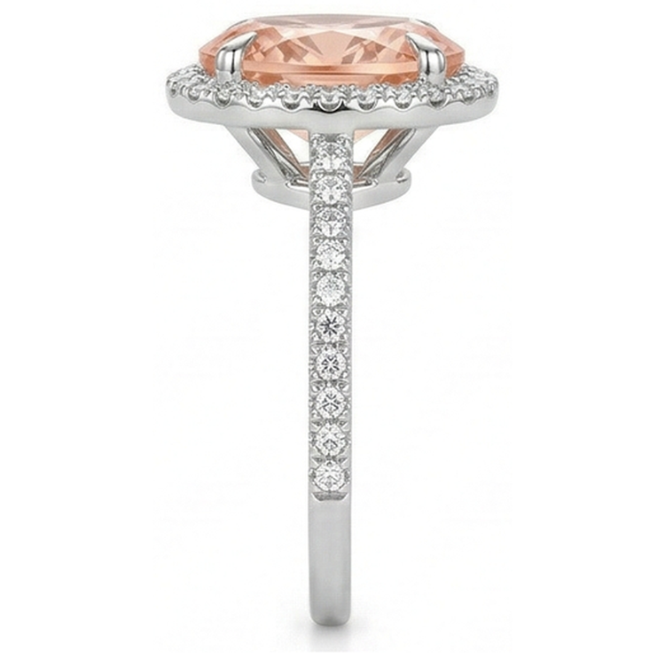 Bague Morganite Ronde Et Diamants Naturels Extraits des Mines ( et non cultivés en laboratoire ) 11.35 Carats Or Blanc 14K