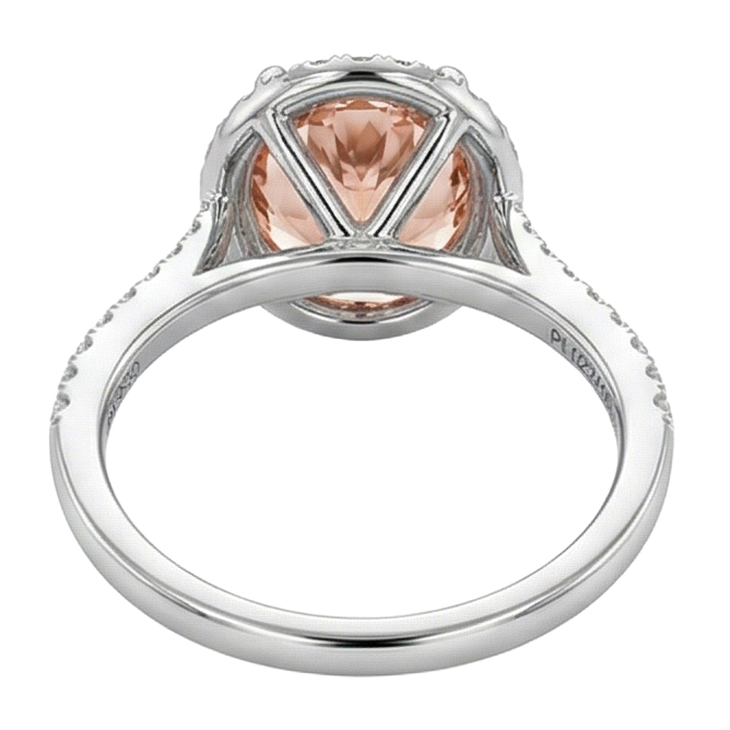 Bague Morganite Ronde Et Diamants Naturels Extraits des Mines ( et non cultivés en laboratoire ) 11.35 Carats Or Blanc 14K