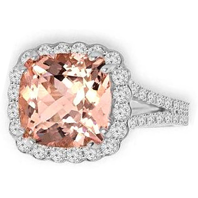 naturel cushion morganite 15.25carats bague détail rapproché