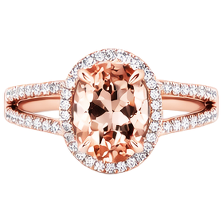 Bague Morganite ovale et ronde de 17.25 ct avec diamants en or rose