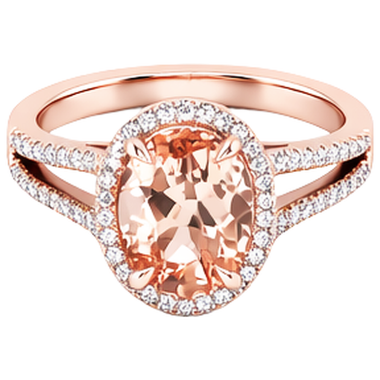 Bague Morganite ovale et ronde de 17.25 ct avec diamants en or rose