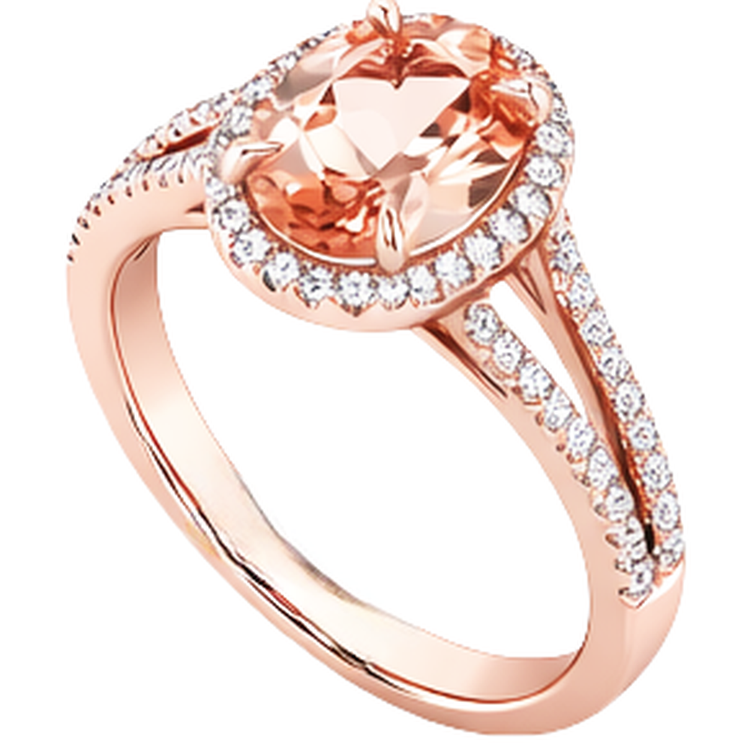 Bague Morganite ovale et ronde de 17.25 ct avec diamants en or rose