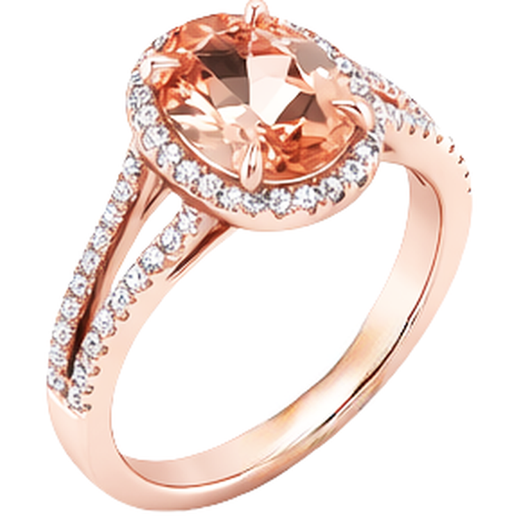 Bague Morganite ovale et ronde de 17.25 ct avec diamants en or rose