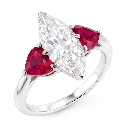 Bague Naturel Diamant Marquise 6 Carats Avec Rubis