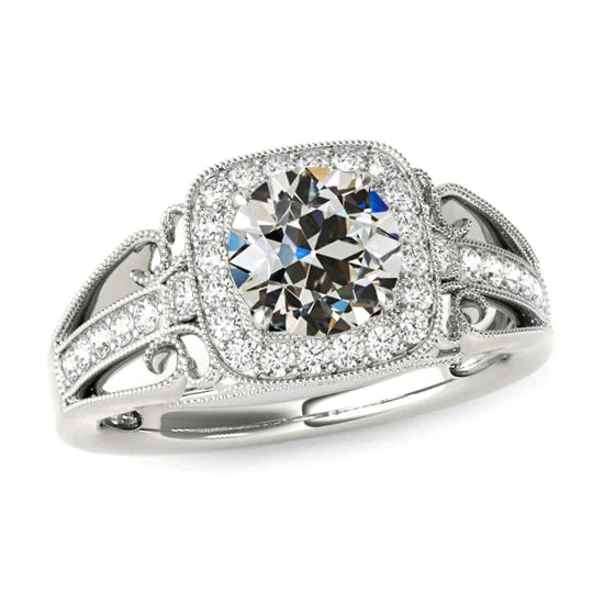 Bague Naturel Diamant Milligrain Halo Taille Ancienne Style Antique 4.50 Carats