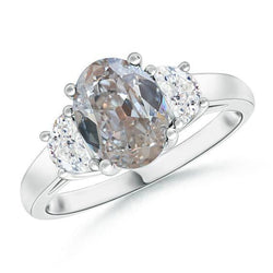 Bague Naturel Diamant Or 3 Pierres Taille Ovale Vieux Mineur & Demi Lunes 4.50 Carats