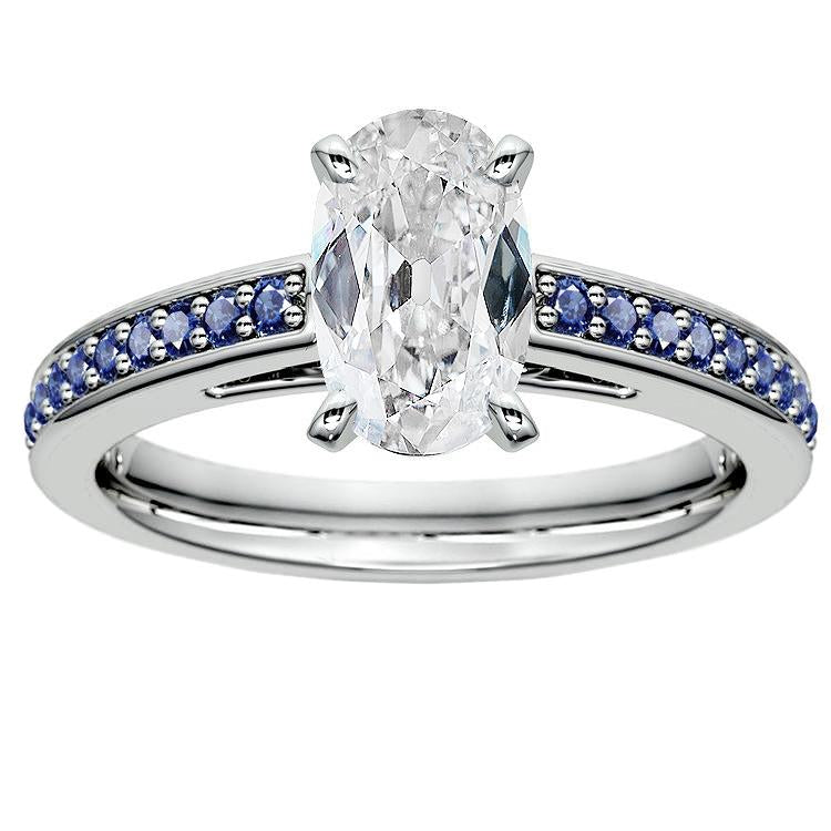 Bague Naturel Diamant Ovale Taille Ancienne Avec Saphir Bleu Bijoux 7 Carats