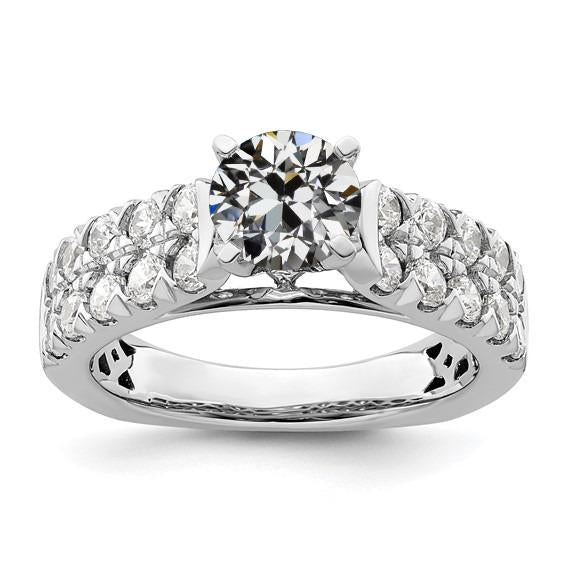 Bague Naturel Diamant Rond Ancien Mineur Accents Double Rangée 4 Carats Sertie De Griffes