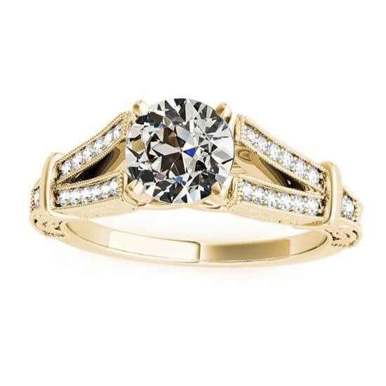 Bague Naturel Diamant Rond Européen Or Rond Tige Fendue 4 Carats