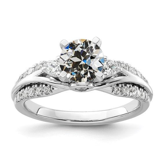 Bague Naturel Diamant Rond Taille Ancienne 3 Carats Avec Tige Dendue En Or 14K