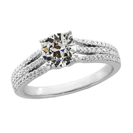 Bague Naturel Diamant Rond Taille Ancienne Avec Accents Triple Rang Or 4 Carats