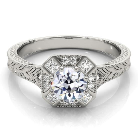 Bague Naturel Diamant Rond Taille Ancienne Style Antique Or 3 Carats