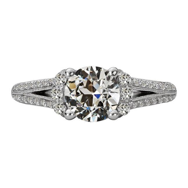 Bague Naturel Diamant Rond Taille Vieille Mine Millgrain Split Tige 4 Carats