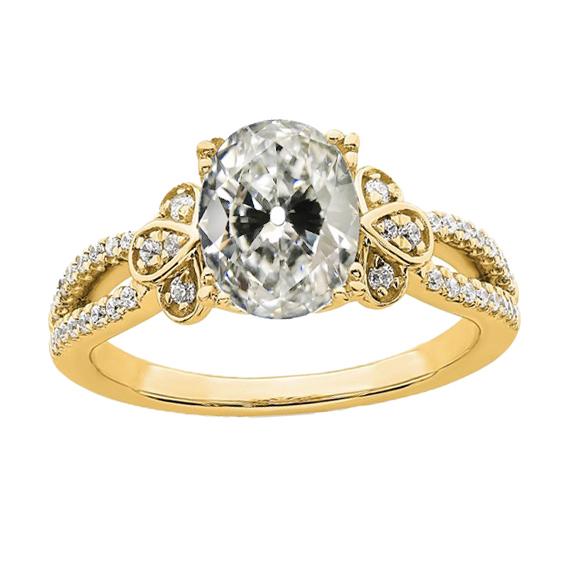 Bague Naturel Diamant Rond et Ovale Vieux Mineur En Or Jaune 14K 5 Carats Bijoux