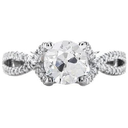 Bague Naturel Diamant Taille Ancienne 2.50 Carats Torsadée Tige Fendue Sertie Pavé Accents