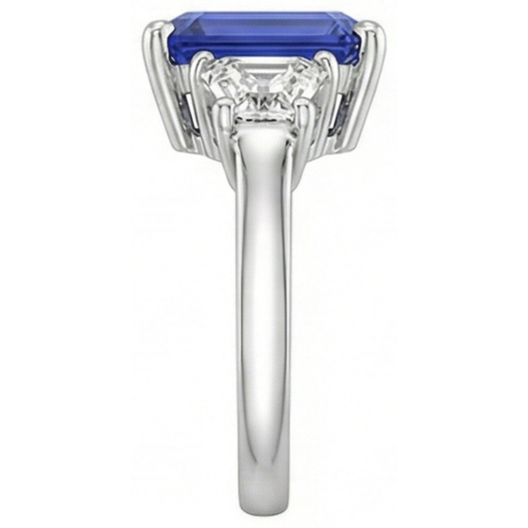 Bague Or 3 Pierres Emeraude Saphir Bleu & Diamants Trapèze 4 Carats