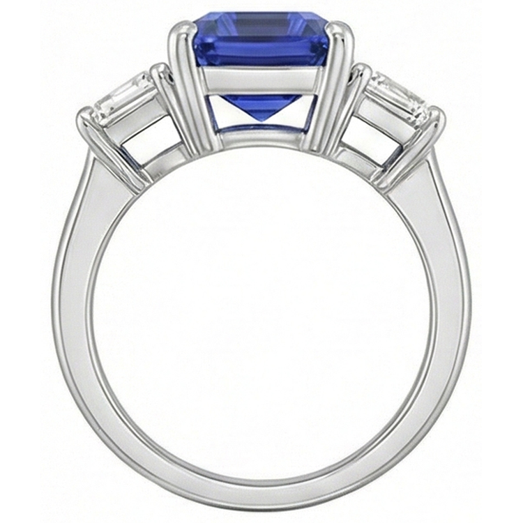 Bague Or 3 Pierres Emeraude Saphir Bleu & Diamants Trapèze 4 Carats