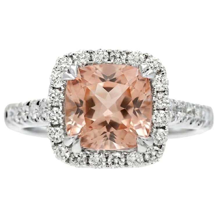 Bague Or Blanc 14K 11 Ct Coussin Morganite Et Diamants Naturels Extraits des Mines ( et non cultivés en laboratoire ) Neuf