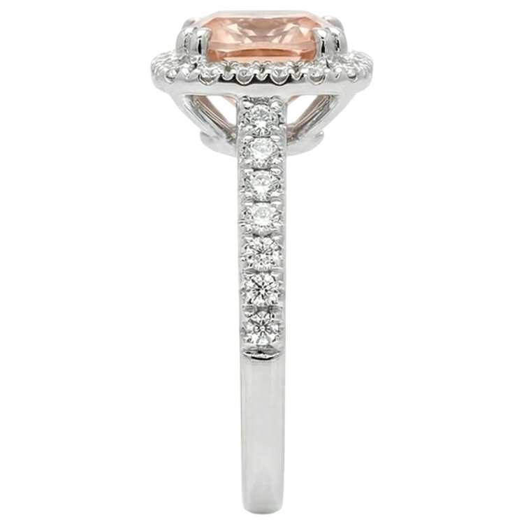 Bague Or Blanc 14K 11 Ct Coussin Morganite Et Diamants Naturels Extraits des Mines ( et non cultivés en laboratoire ) Neuf