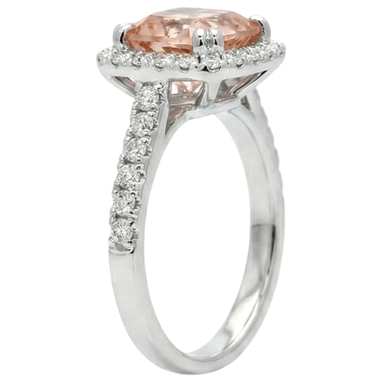 Bague Or Blanc 14K 11 Ct Coussin Morganite Et Diamants Naturels Extraits des Mines ( et non cultivés en laboratoire ) Neuf