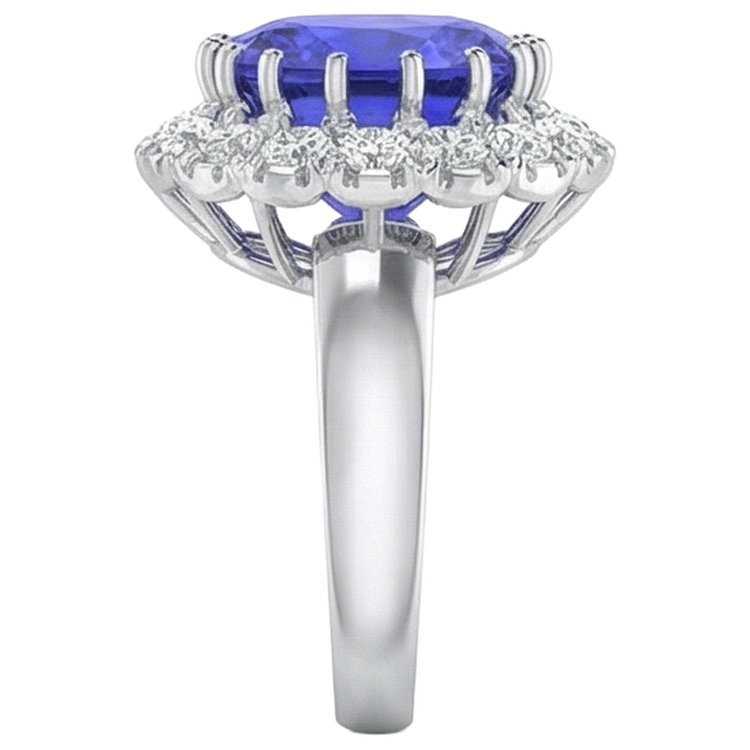 Bague Or Blanc 14K 15 Ct Gros Tanzanite Et Petits Diamants Nouveau