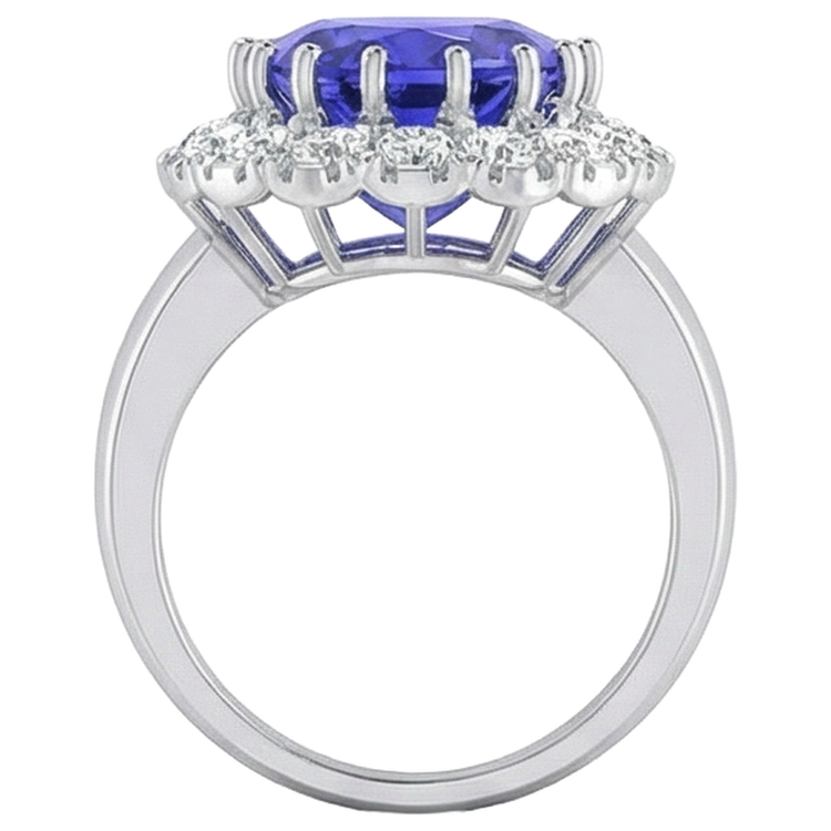 Bague Or Blanc 14K 15 Ct Gros Tanzanite Et Petits Diamants Nouveau