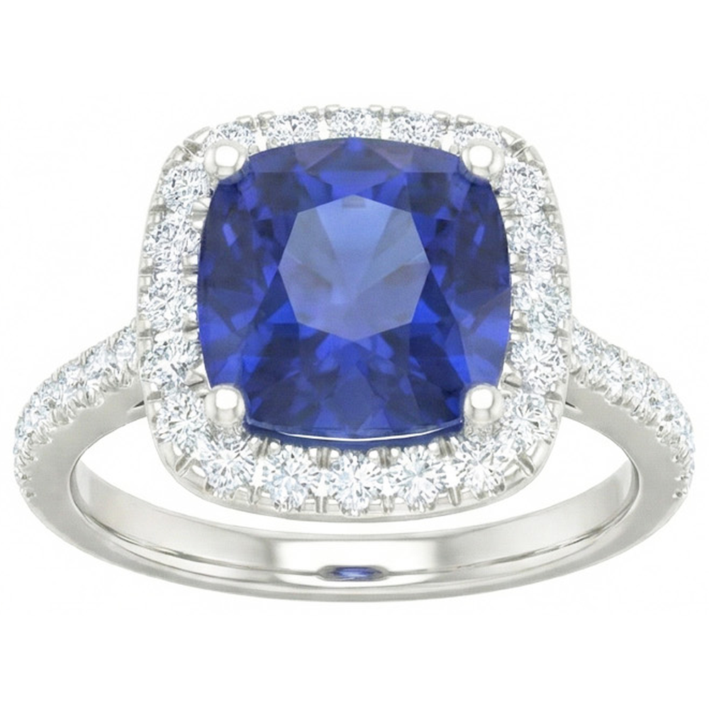 naturel cushion diamant 2.45carats bague vue de face